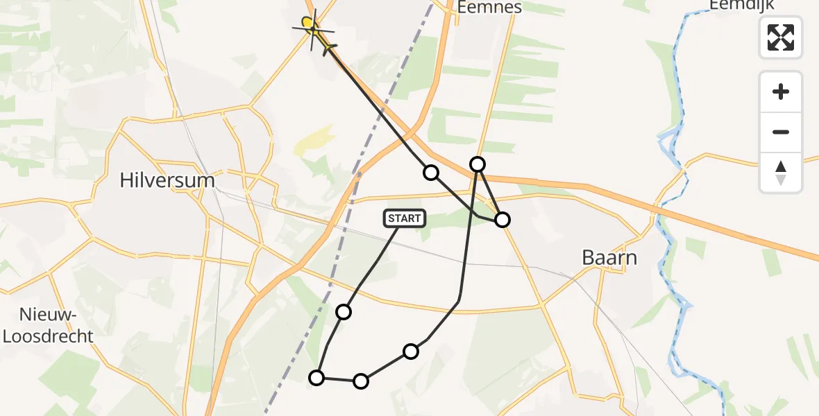 Routekaart van de vlucht: Politieheli naar Laren, Hilversumsestraatweg