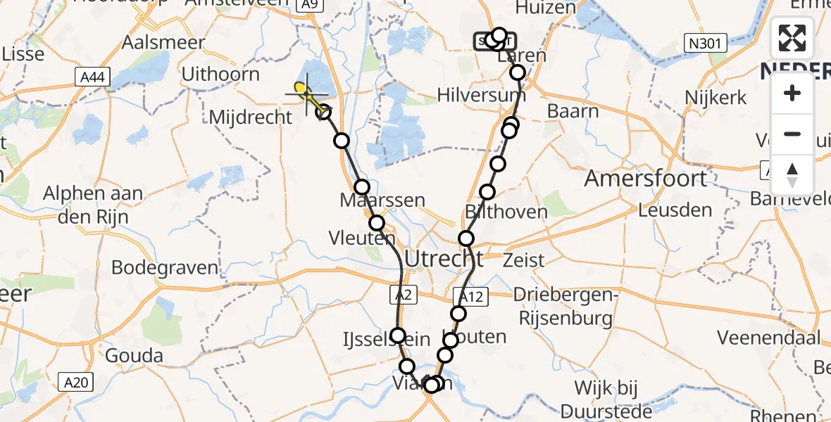 Routekaart van de vlucht: Politieheli naar Vinkeveen, Cornelia de Langelaan