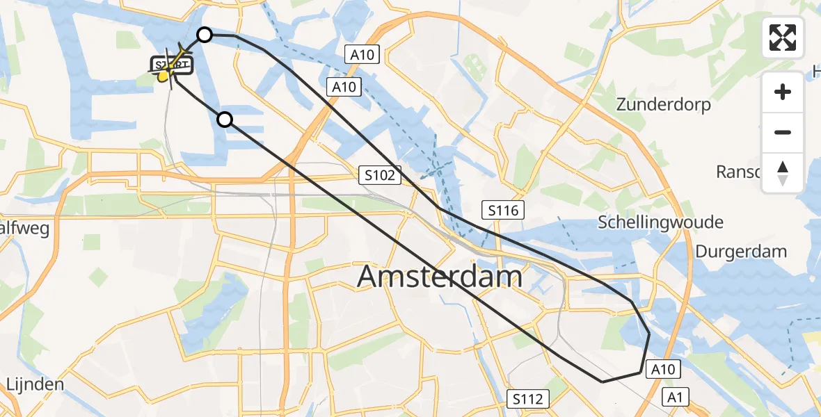 Routekaart van de vlucht: Lifeliner 1 naar Amsterdam Heliport, Nustar Terminals B.V.