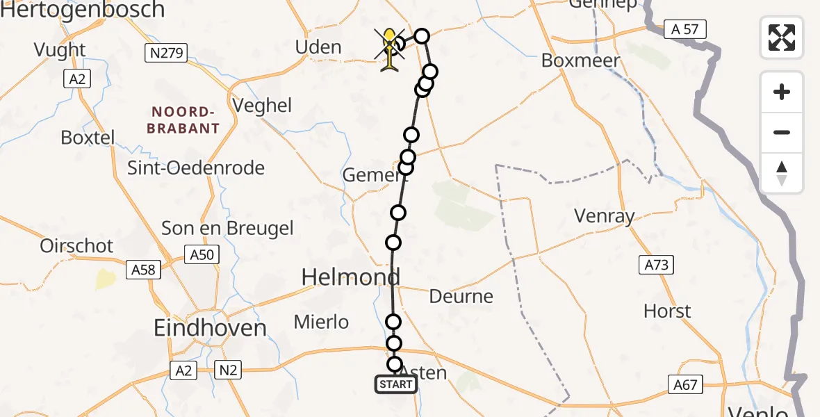 Routekaart van de vlucht: Lifeliner 3 naar Vliegbasis Volkel, Kanaaldijk-noord