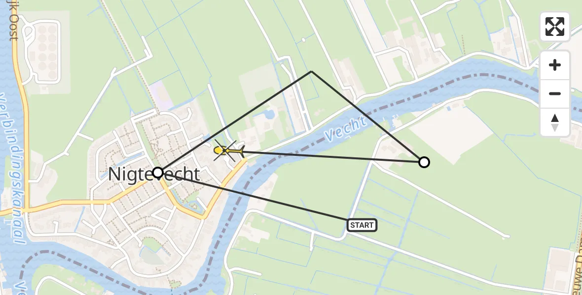 Routekaart van de vlucht: Politiehelikopter naar Nigtevecht, Klompweg