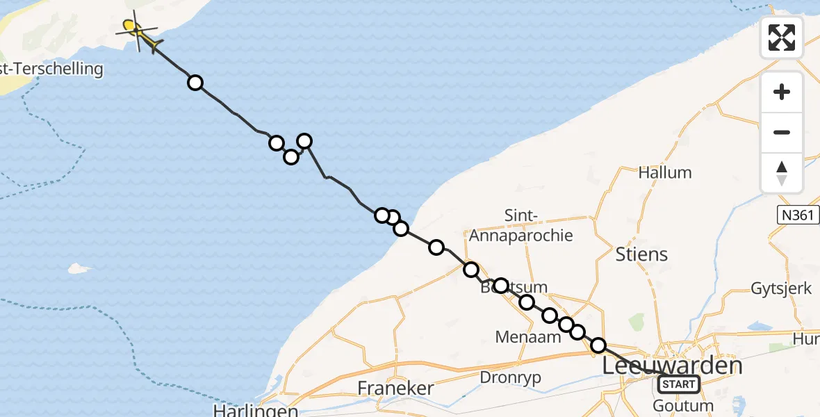 Routekaart van de vlucht: Ambulanceheli naar Formerum, Snekertrekweg