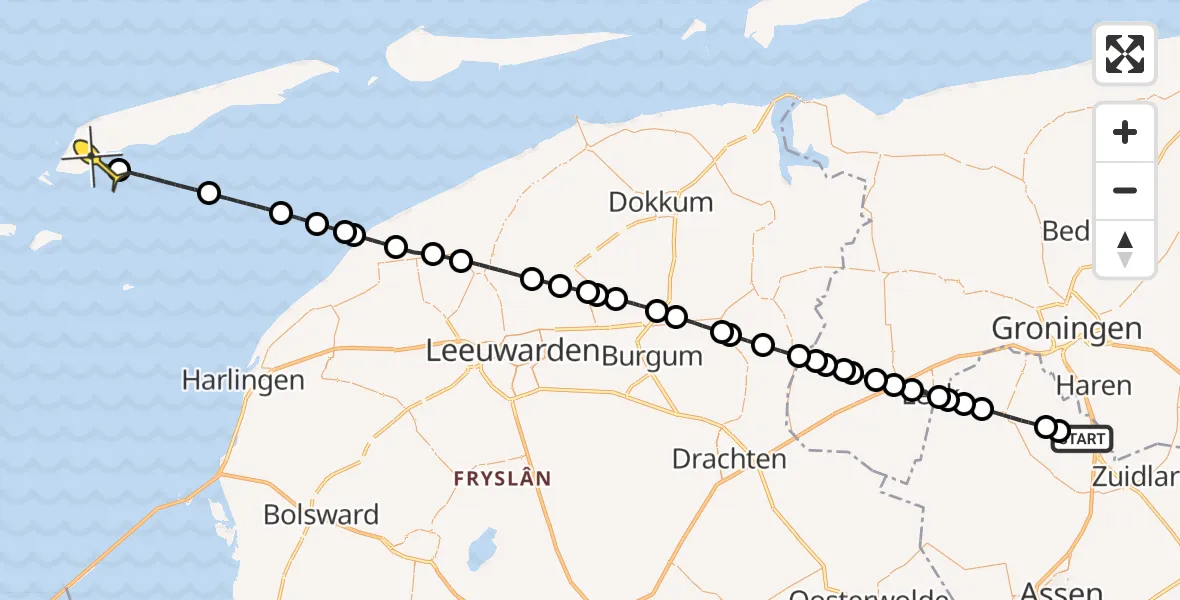 Routekaart van de vlucht: Lifeliner 4 naar West-Terschelling, Eskampenweg