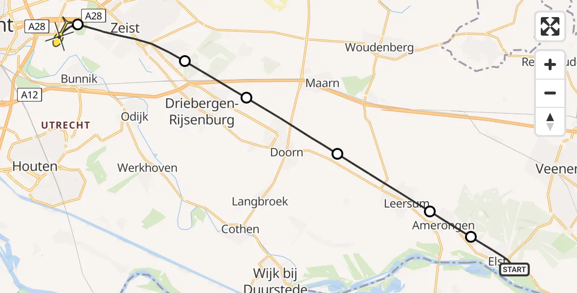 Routekaart van de vlucht: Lifeliner 3 naar Universitair Medisch Centrum Utrecht, Franseweg