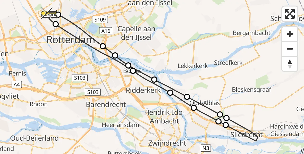 Routekaart van de vlucht: Lifeliner 2 naar Rotterdam The Hague Airport, Deelenpad