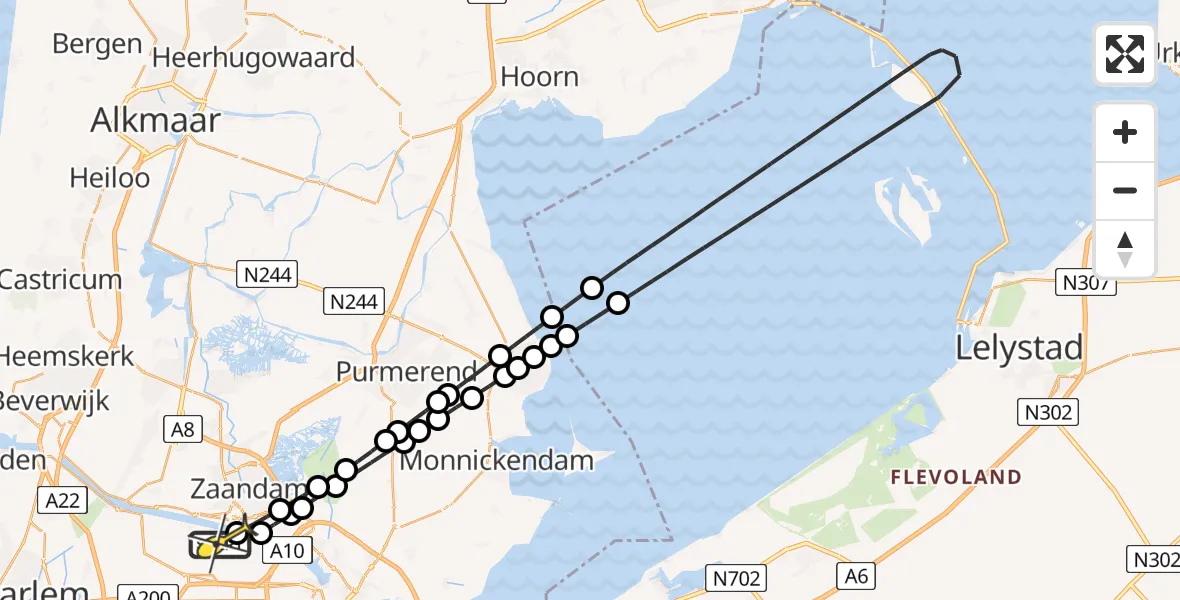 Routekaart van de vlucht: Lifeliner 1 naar Amsterdam Heliport, Kajuitpad