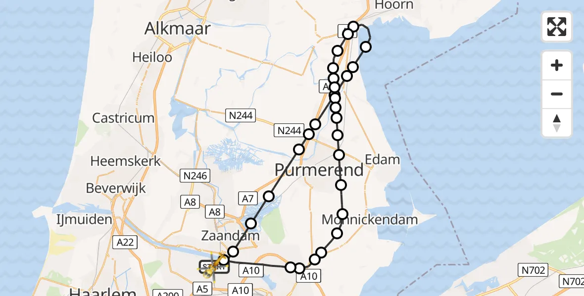 Vluchtroute Traumahelikopter van Amsterdam Heliport naar Amsterdam Heliport