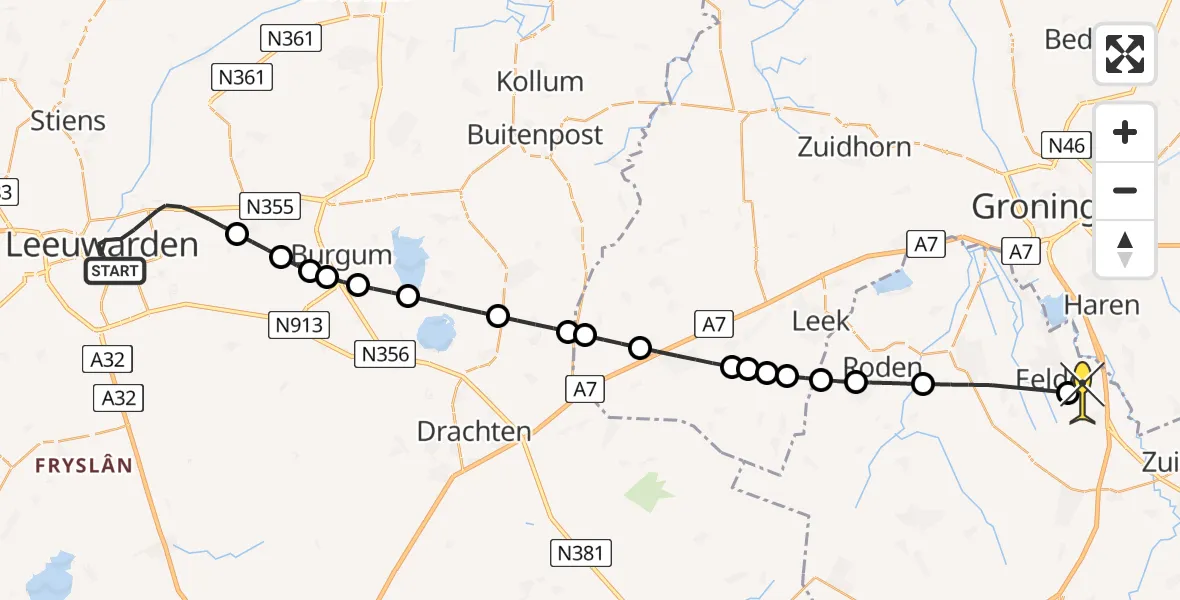 Routekaart van de vlucht: Lifeliner 4 naar Groningen Airport Eelde, Starterstraat