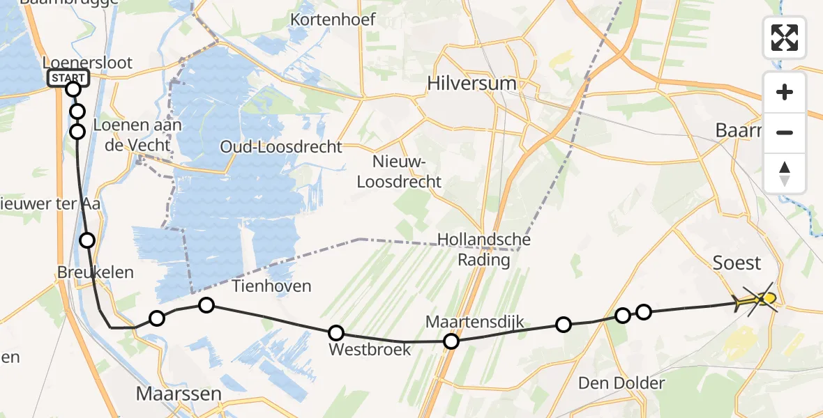 Routekaart van de vlucht: Politieheli naar Soest, Oukoop