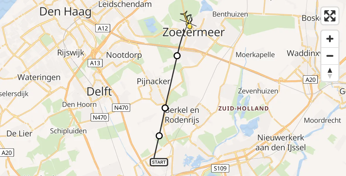 Routekaart van de vlucht: Lifeliner 2 naar Zoetermeer, Oude Bovendijk