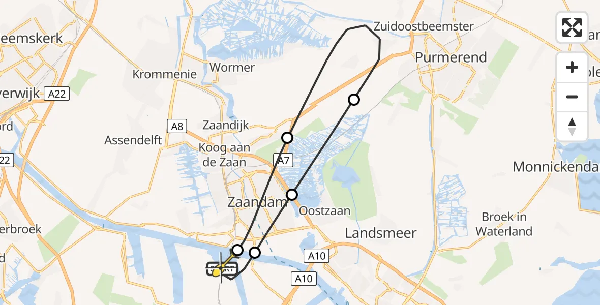 Routekaart van de vlucht: Lifeliner 1 naar Amsterdam Heliport, Westhavenweg