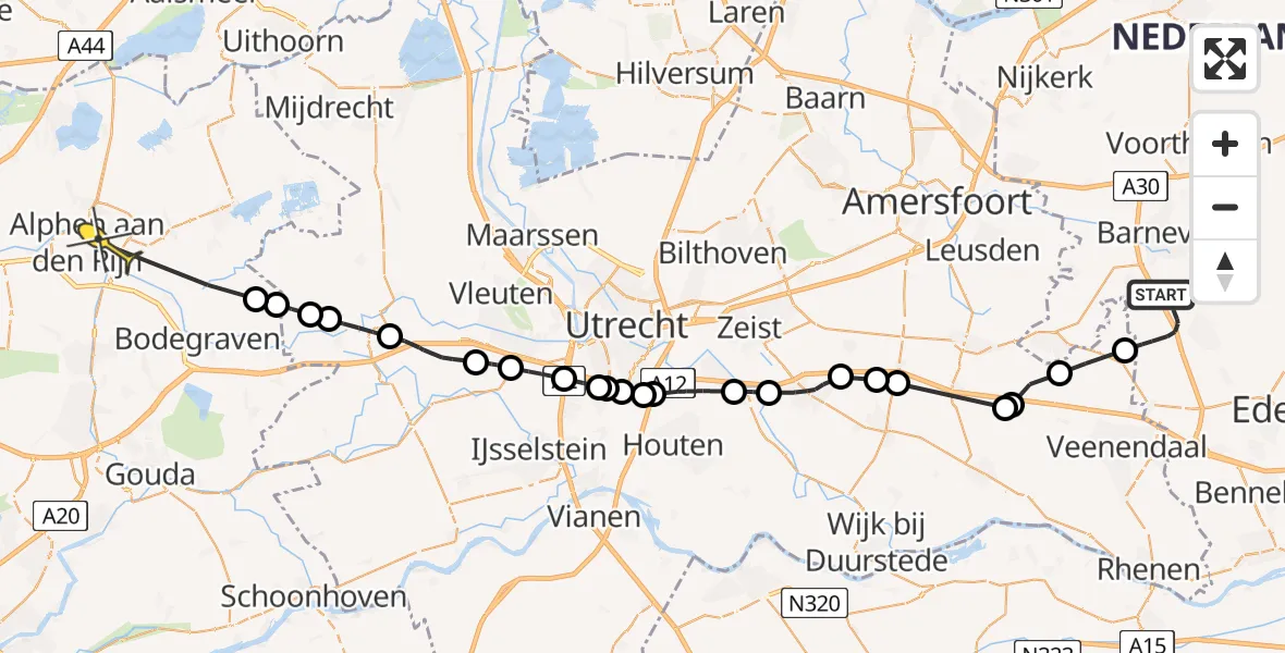 Routekaart van de vlucht: Politieheli naar Alphen aan den Rijn, Scharrenburgersteeg