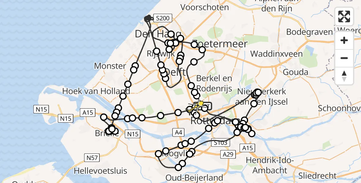 Routekaart van de vlucht: Politieheli naar Rotterdam The Hague Airport, Achterdijk