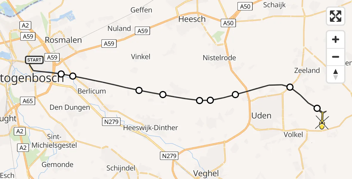 Routekaart van de vlucht: Lifeliner 3 naar Vliegbasis Volkel, Cypresstraat