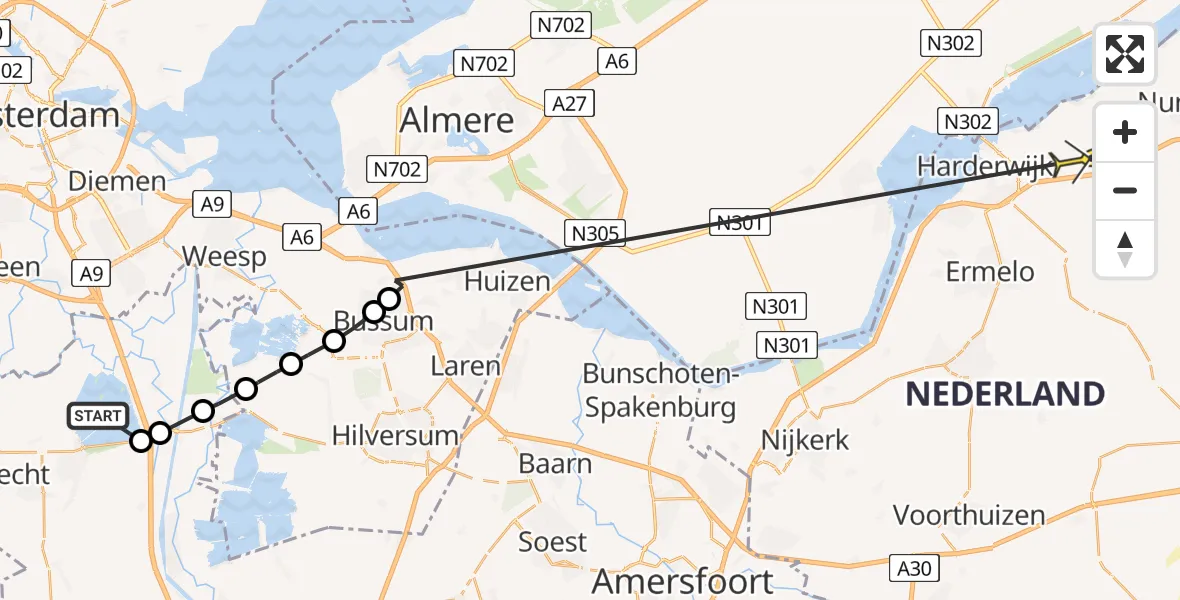 Routekaart van de vlucht: Politieheli naar Hierden, Provinciale weg