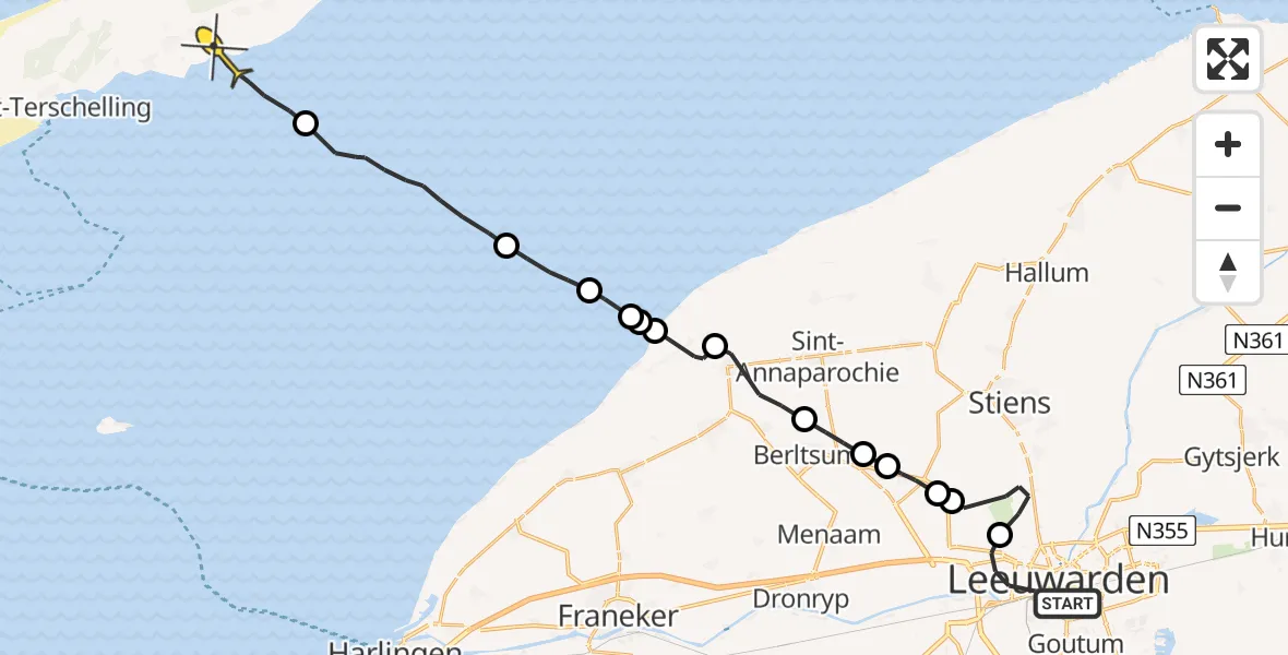 Routekaart van de vlucht: Ambulanceheli naar Formerum, Spoordokgebied