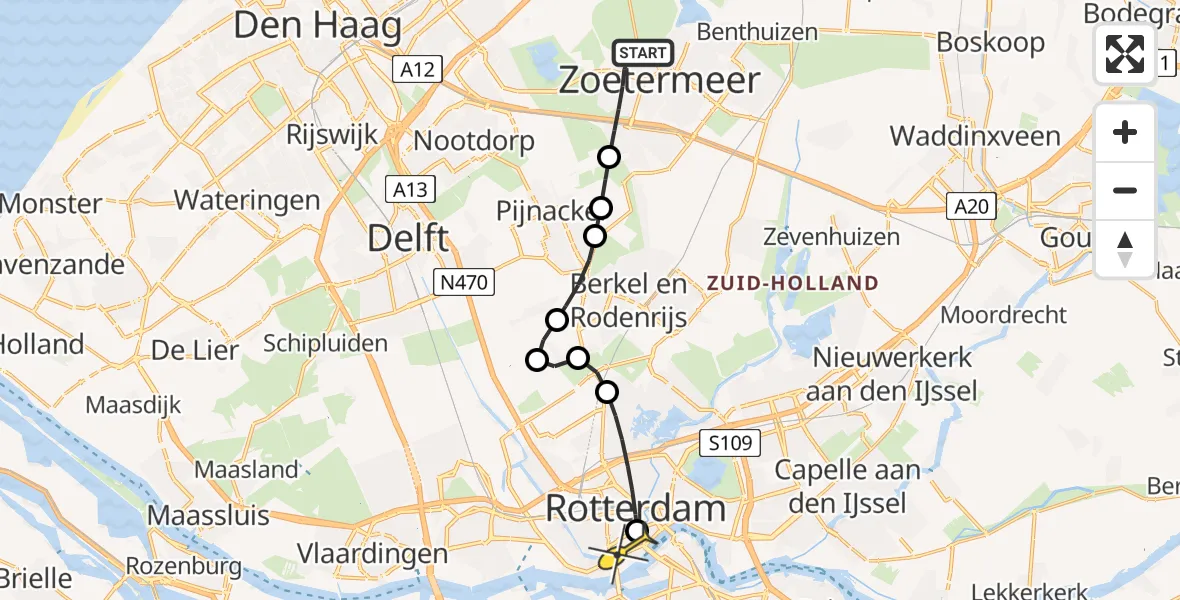 Routekaart van de vlucht: Lifeliner 2 naar Erasmus MC, Johan Wagenaarrode