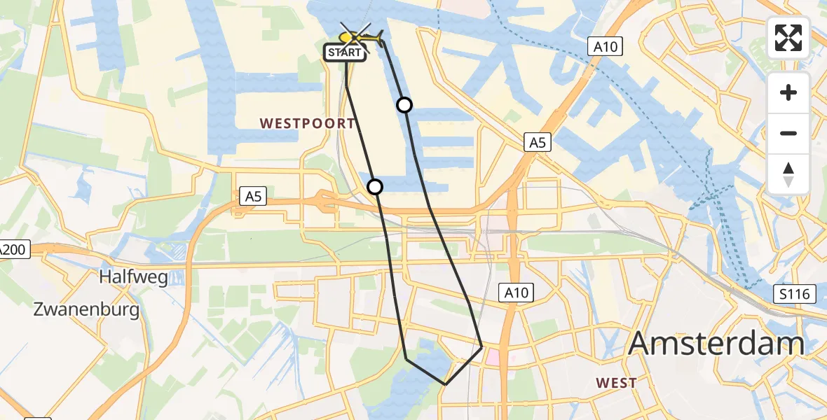 Routekaart van de vlucht: Lifeliner 1 naar Amsterdam Heliport, Maltaweg