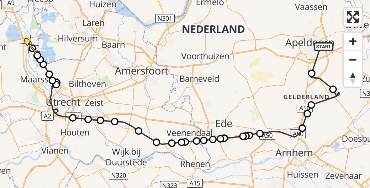 Routekaart van de vlucht: Politieheli naar Loenen aan de Vecht, Kuiltjesweg