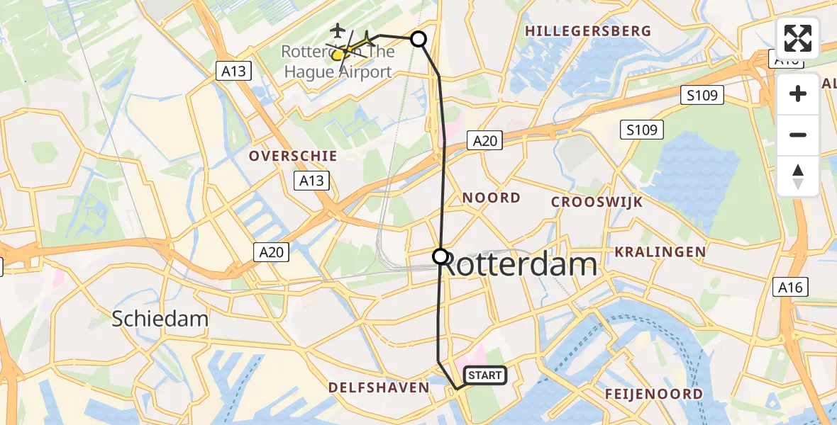 Routekaart van de vlucht: Lifeliner 2 naar Rotterdam The Hague Airport, Jan Sonjéstraat