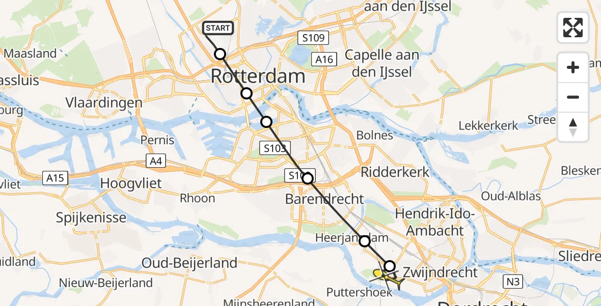 Routekaart van de vlucht: Lifeliner 2 naar Zwijndrecht, Landzichtstraat