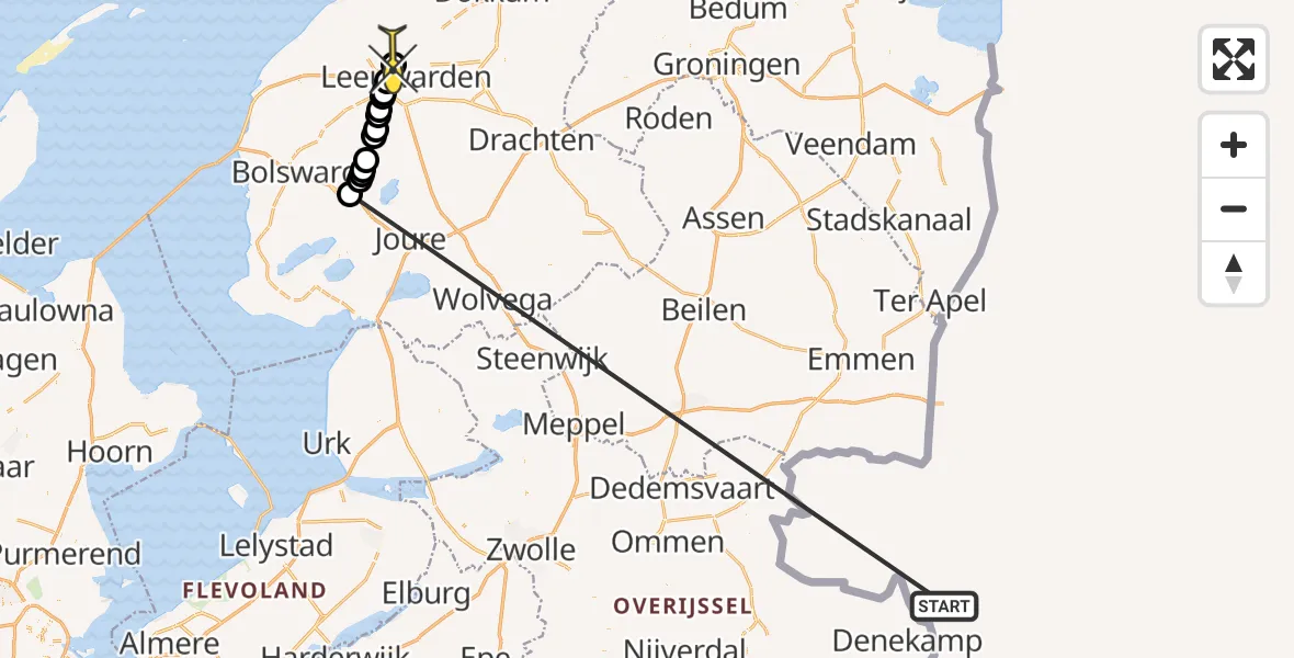 Routekaart van de vlucht: Ambulanceheli naar Vliegbasis Leeuwarden, Geeuwkade