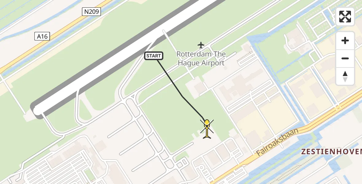 Routekaart van de vlucht: Politiehelikopter naar Rotterdam The Hague Airport, Brandenburgbaan
