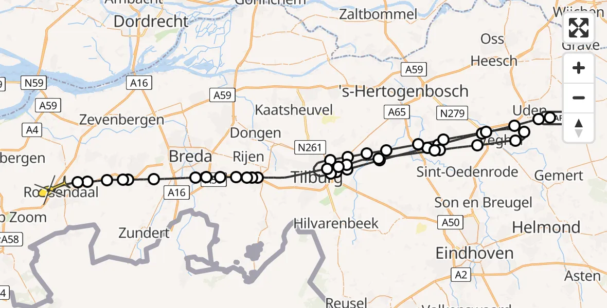 Routekaart van de vlucht: Lifeliner 3 naar Roosendaal, Lagenheuvelstraat