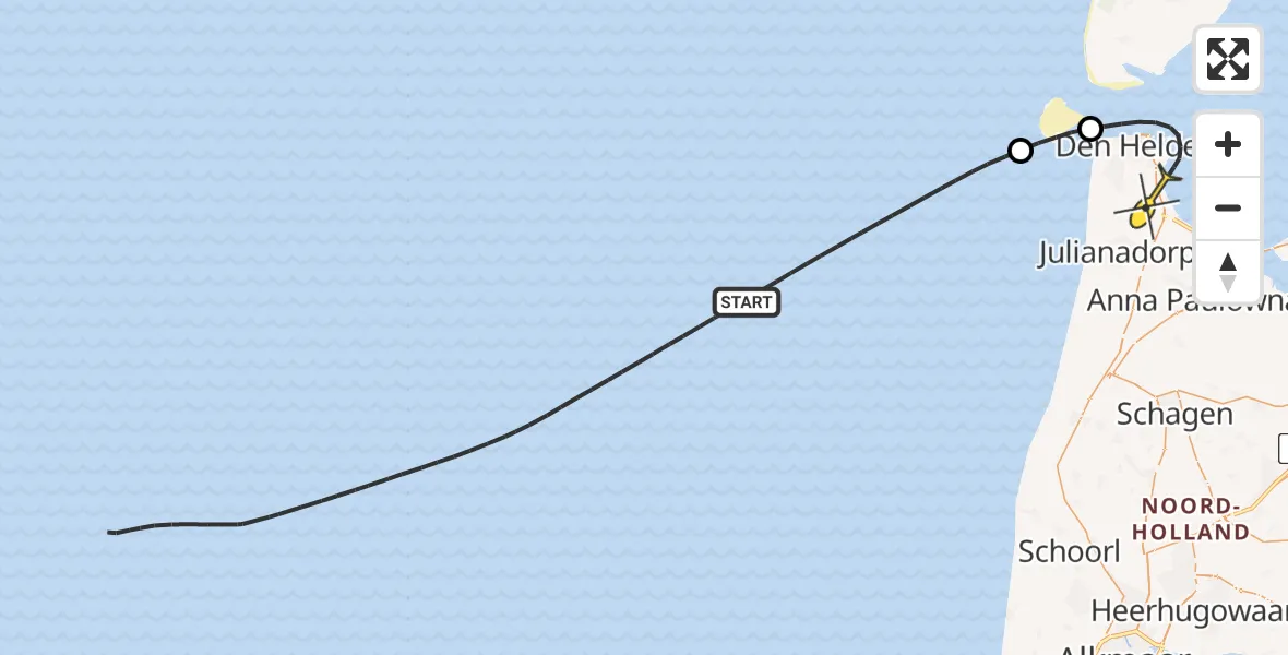 Routekaart van de vlucht: Kustwachthelikopter naar Vliegveld De Kooy, Luchthavenweg