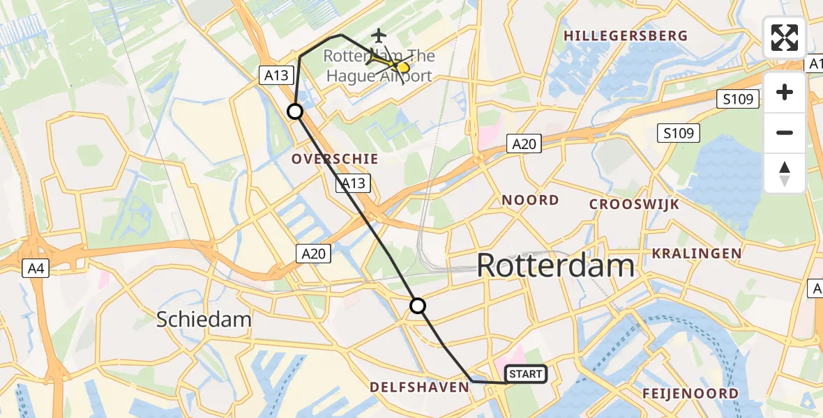 Routekaart van de vlucht: Lifeliner 2 naar Rotterdam The Hague Airport, Mathenesserlaan