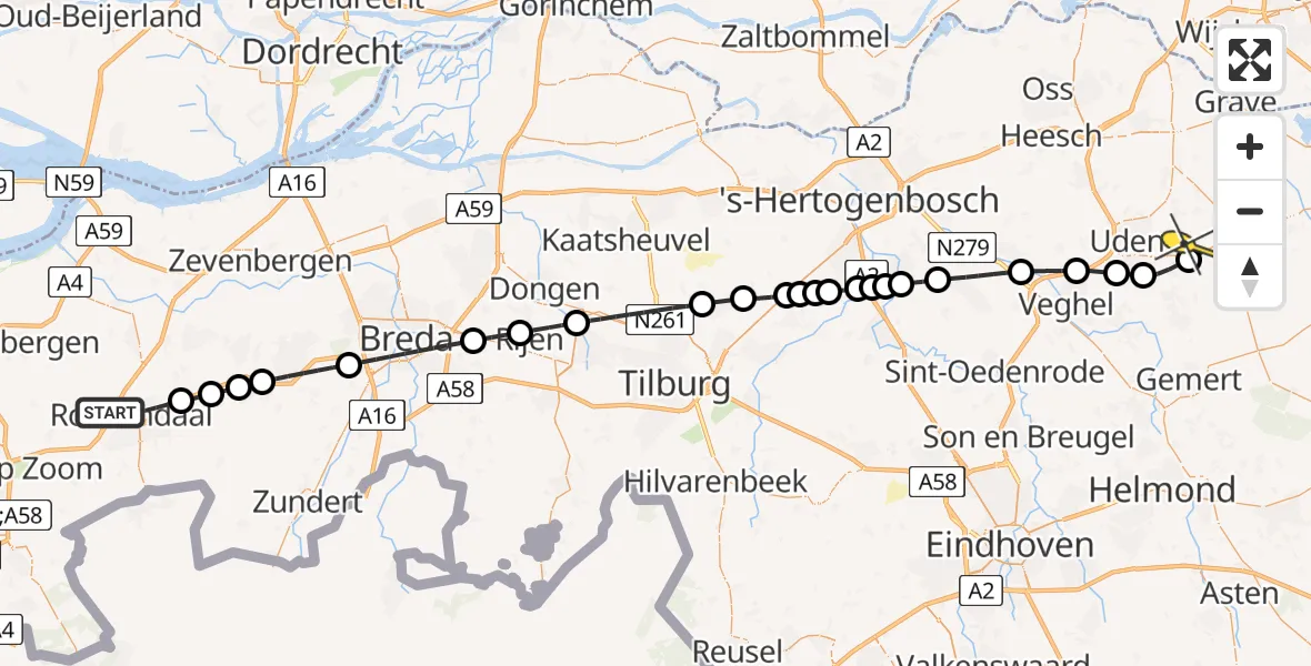 Routekaart van de vlucht: Lifeliner 3 naar Vliegbasis Volkel, Amerikalaan