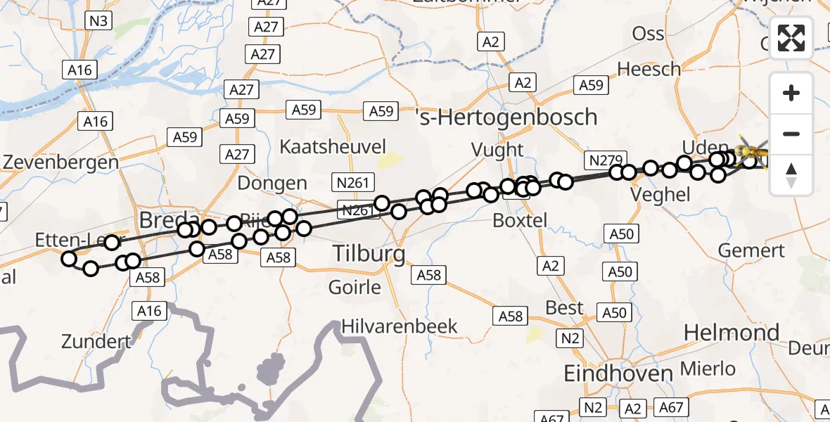 Vluchtroute Traumahelikopter Vliegbasis Volkel - Vliegbasis Volkel, 08 augustus 2024, 00:18