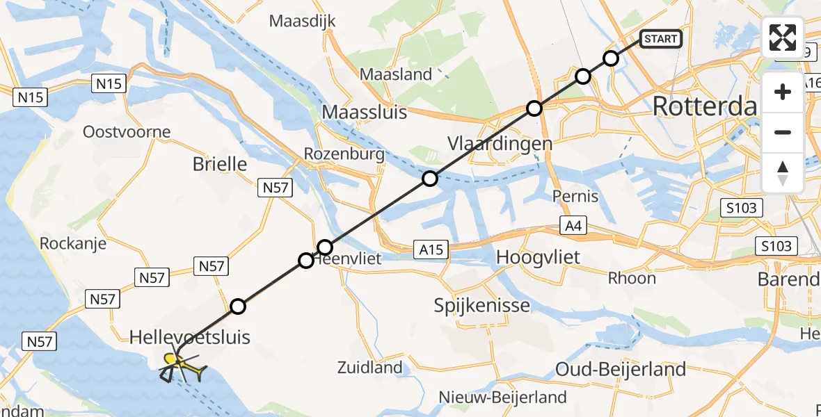 Routekaart van de vlucht: Lifeliner 2 naar Hellevoetsluis, Otterdijk