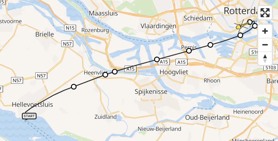 Routekaart van de vlucht: Lifeliner 2 naar Erasmus MC, Opzoomerlaan