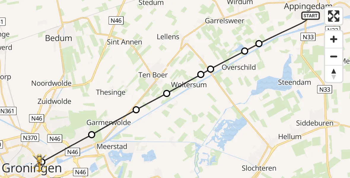 Vluchtroute Traumahelikopter Appingedam - Universitair Medisch Centrum Groningen, 08 augustus 2024, 05:05