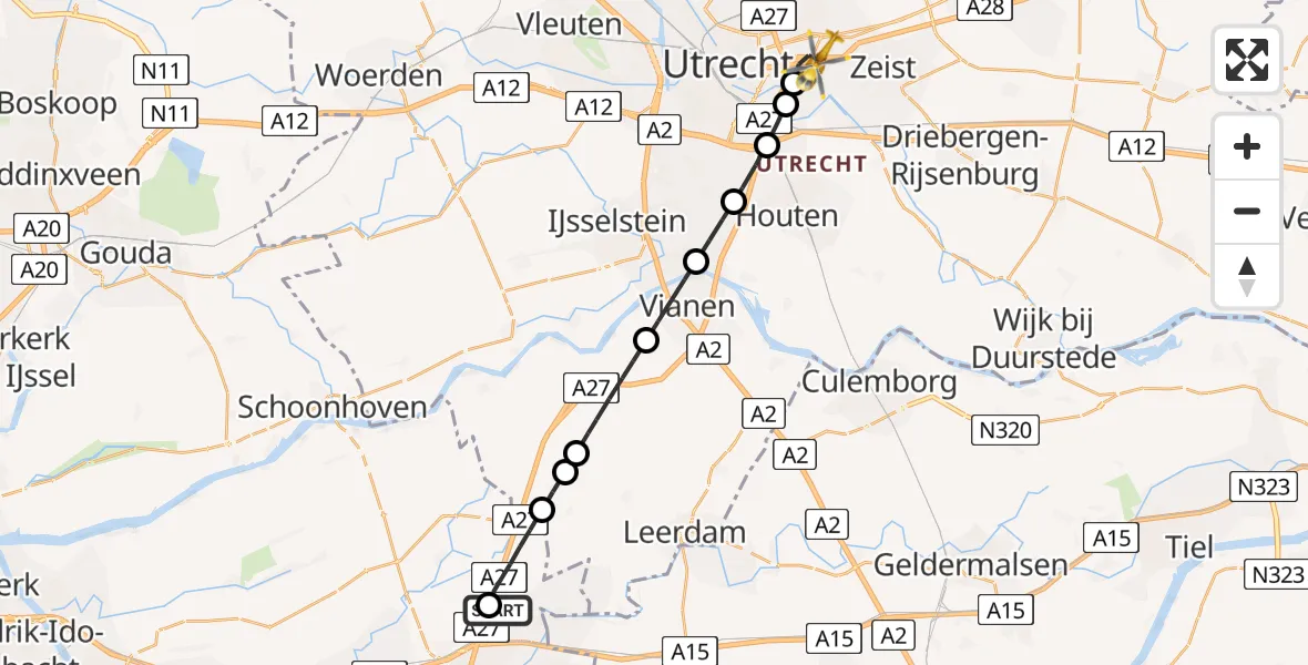 Routekaart van de vlucht: Lifeliner 2 naar Universitair Medisch Centrum Utrecht