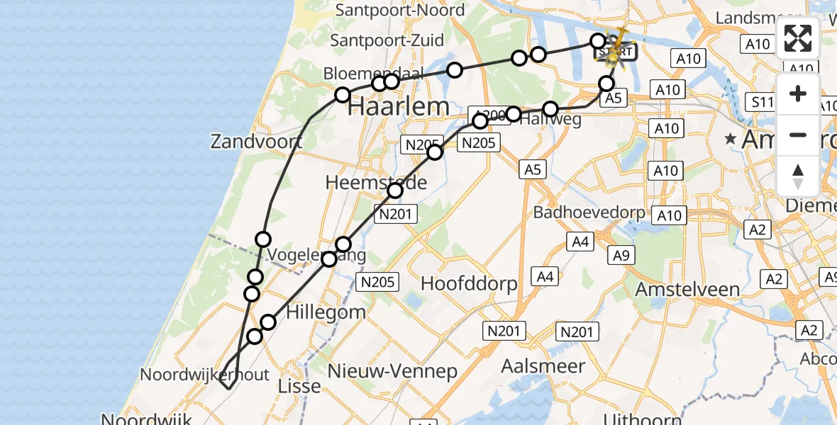 Vluchtroute Traumahelikopter Amsterdam Heliport - Amsterdam Heliport, 08 augustus 2024, 07:00