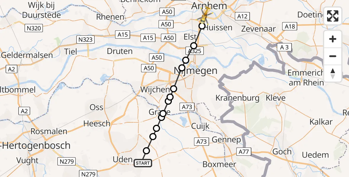 Vluchtroute Traumahelikopter Vliegbasis Volkel - Arnhem, 08 augustus 2024, 07:35