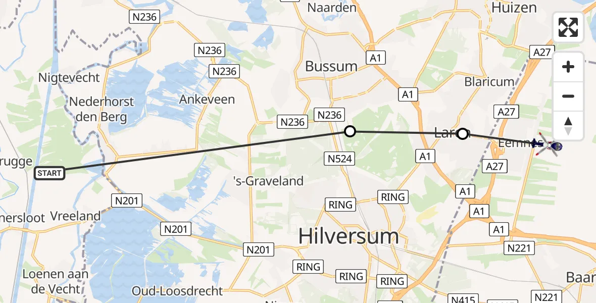 Vluchtroute Politiehelikopter Loenen aan de Vecht - Eemnes, 08 augustus 2024, 08:05