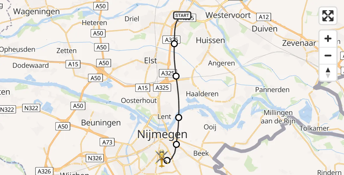Vluchtroute Traumahelikopter Arnhem - Radboud Universitair Medisch Centrum, 08 augustus 2024, 08:05