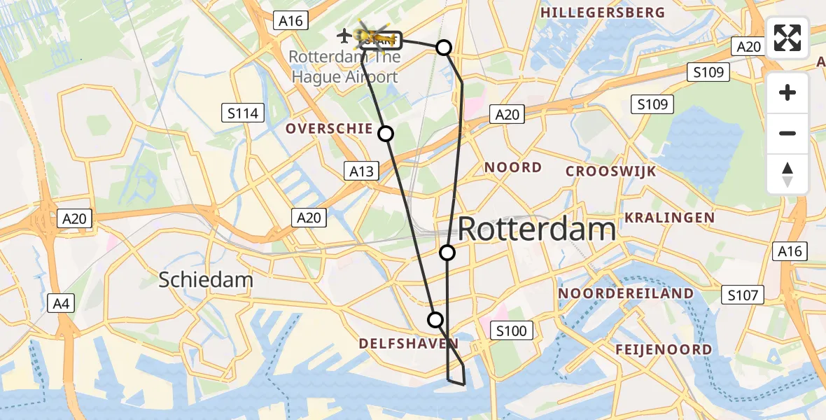 Vluchtroute Traumahelikopter Rotterdam The Hague Airport - Rotterdam The Hague Airport, 08 augustus 2024, 08:17
