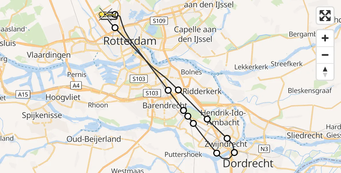 Routekaart van de vlucht: Lifeliner 2 naar Rotterdam The Hague Airport, Terletweg