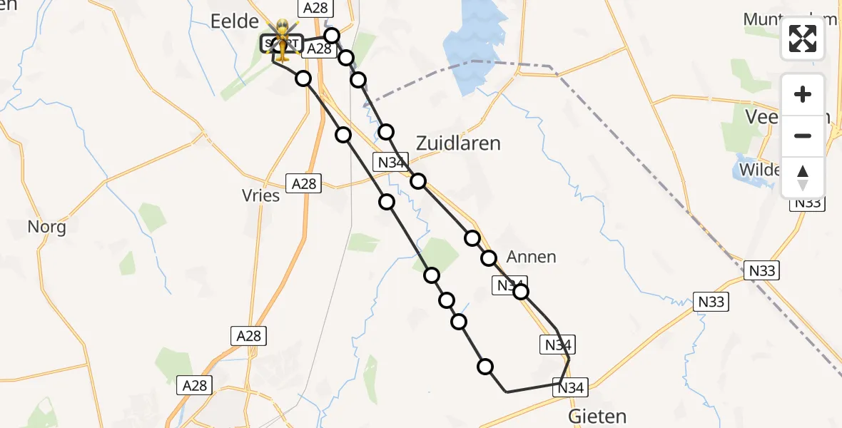 Vluchtroute Traumahelikopter Groningen Airport Eelde - Groningen Airport Eelde, 08 augustus 2024, 09:35