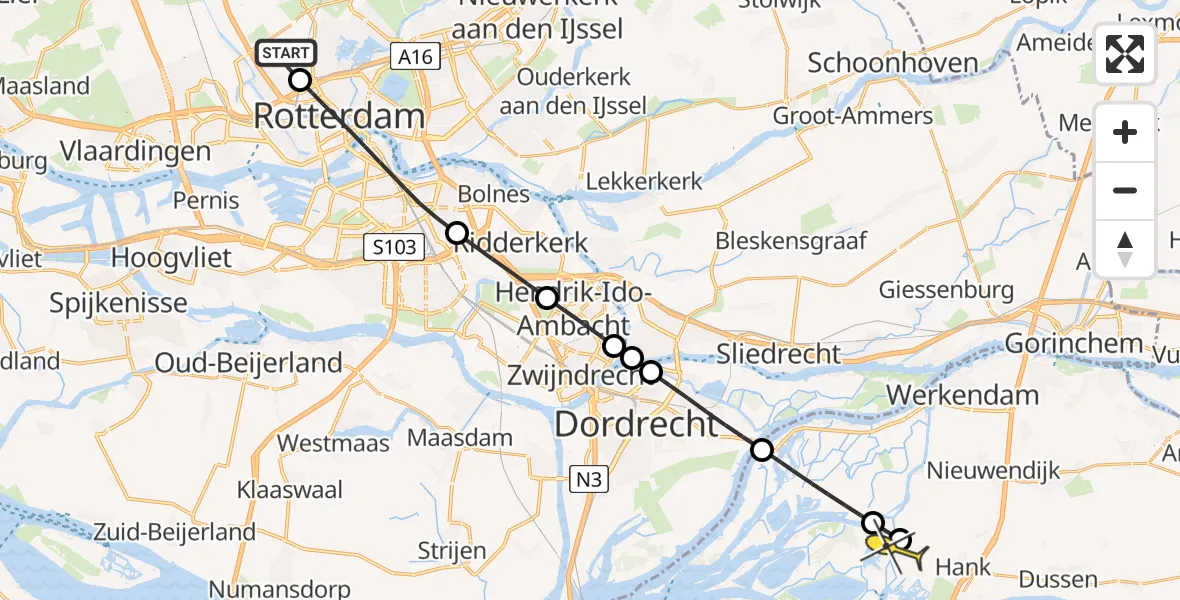 Routekaart van de vlucht: Lifeliner 2 naar Hank, Terletpad