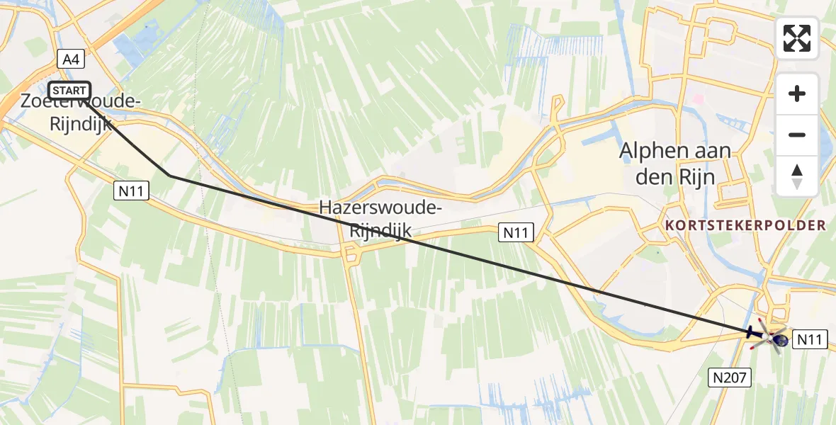 Vluchtroute Politiehelikopter Zoeterwoude - Alphen aan den Rijn, 08 augustus 2024, 11:39