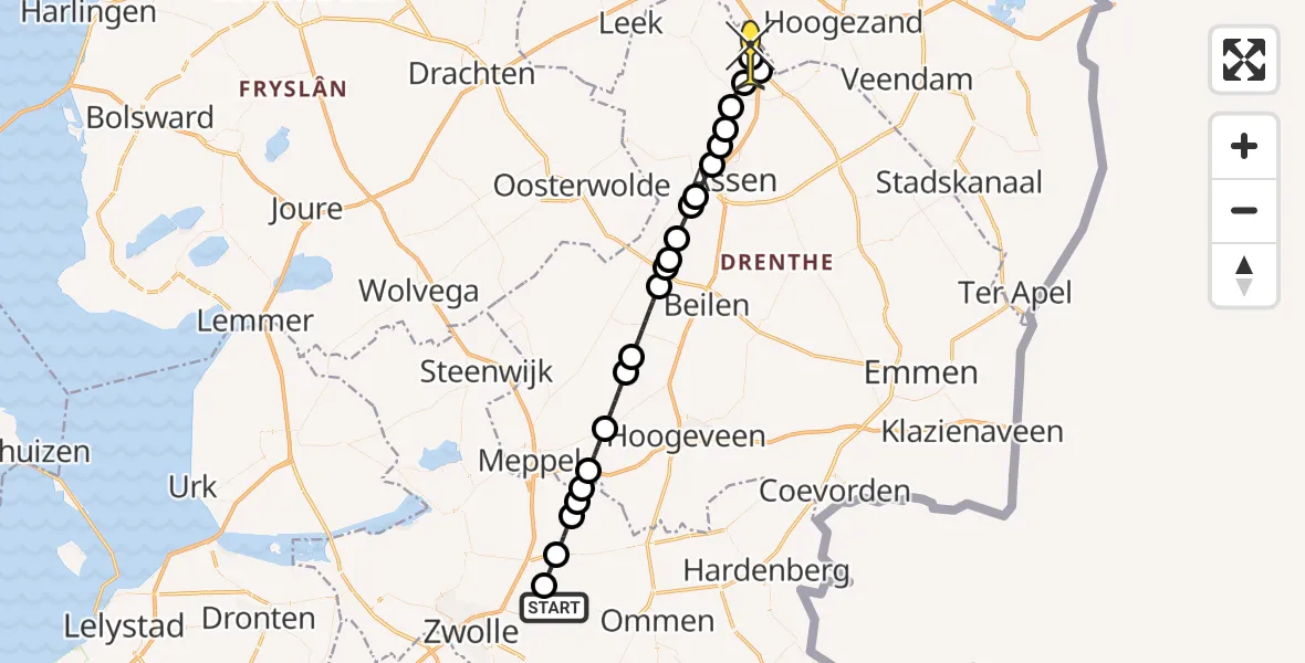 Routekaart van de vlucht: Lifeliner 4 naar Groningen Airport Eelde, Ankummerdijk