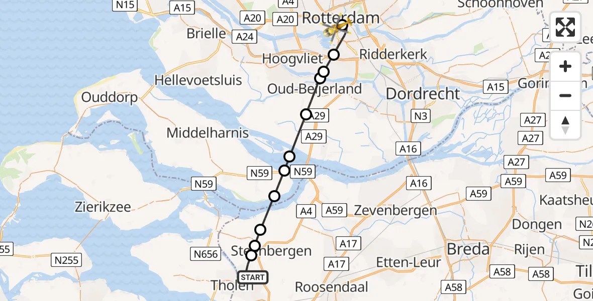 Vluchtroute Traumahelikopter Lepelstraat - Erasmus MC, 08 augustus 2024, 12:33