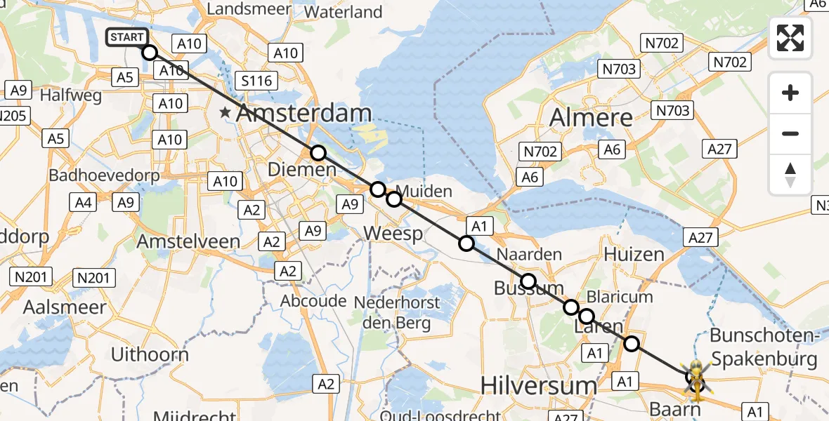 Routekaart van de vlucht: Lifeliner 1 naar Eemnes, Nustar Terminals B.V.