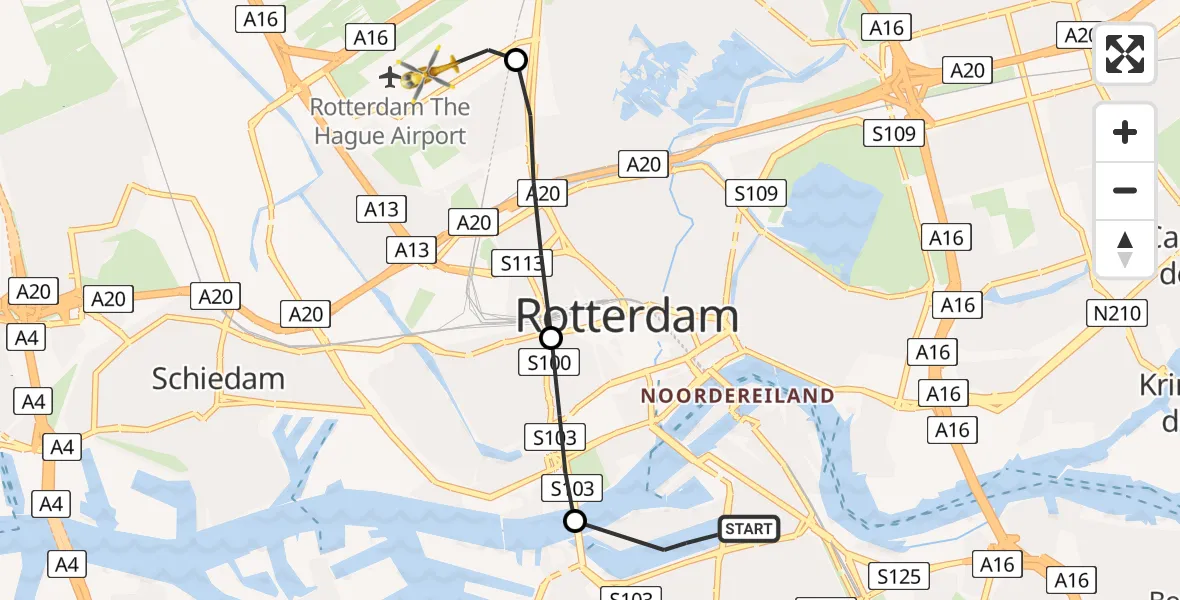 Vluchtroute Traumahelikopter Rotterdam - Rotterdam The Hague Airport, 08 augustus 2024, 12:56