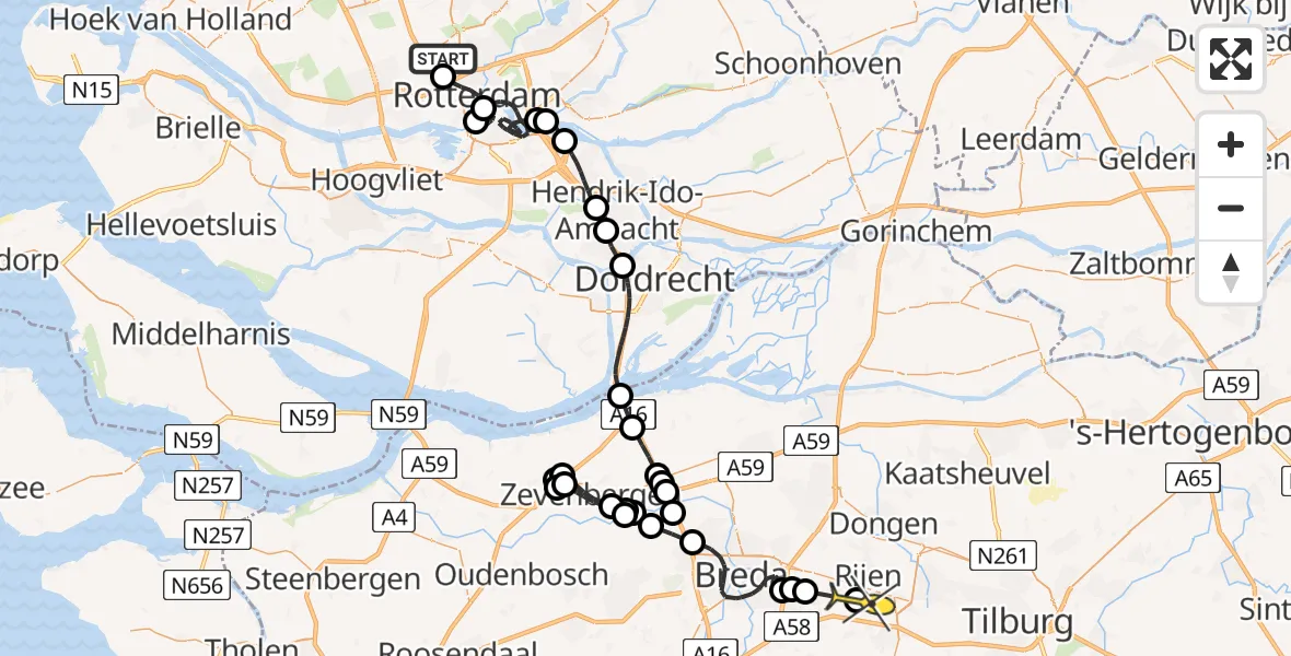 Routekaart van de vlucht: Politiehelikopter naar Vliegbasis Gilze-Rijen, Vliegveldweg